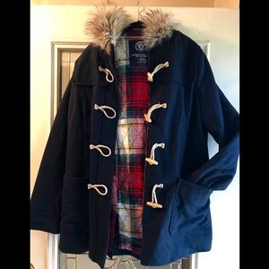 American Eagle Accent Pea Coat with Fur Hood